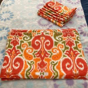Aman Orange And Green 100% Cotton Placemats (9) with (6) Napkins Made in India